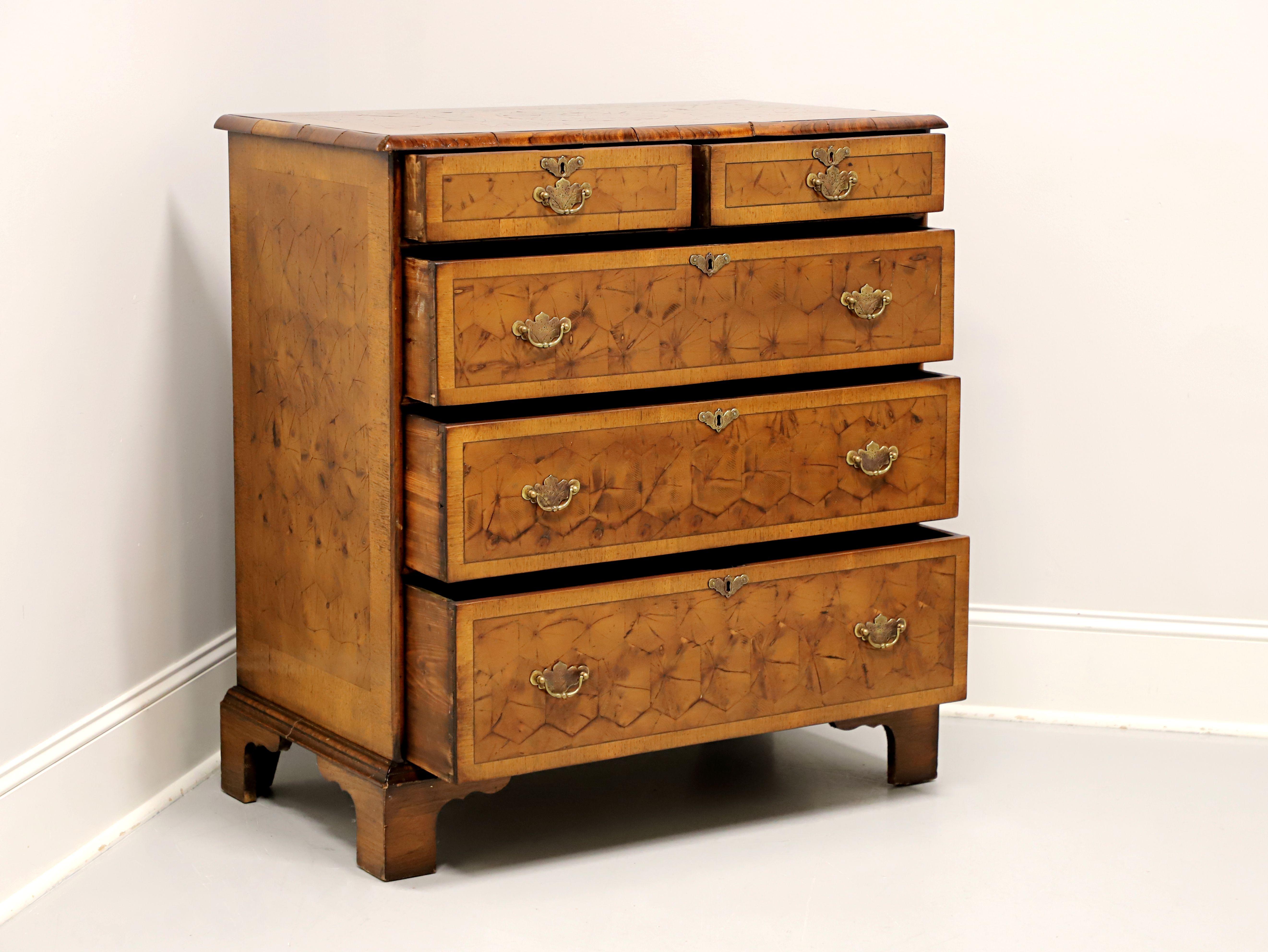 19th Century Antique English Chippendale Inlaid Laburnum Oyster Five-Drawer Chest For Sale