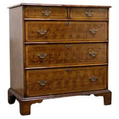 Antique English Chippendale Inlaid Laburnum Oyster Five-Drawer Chest