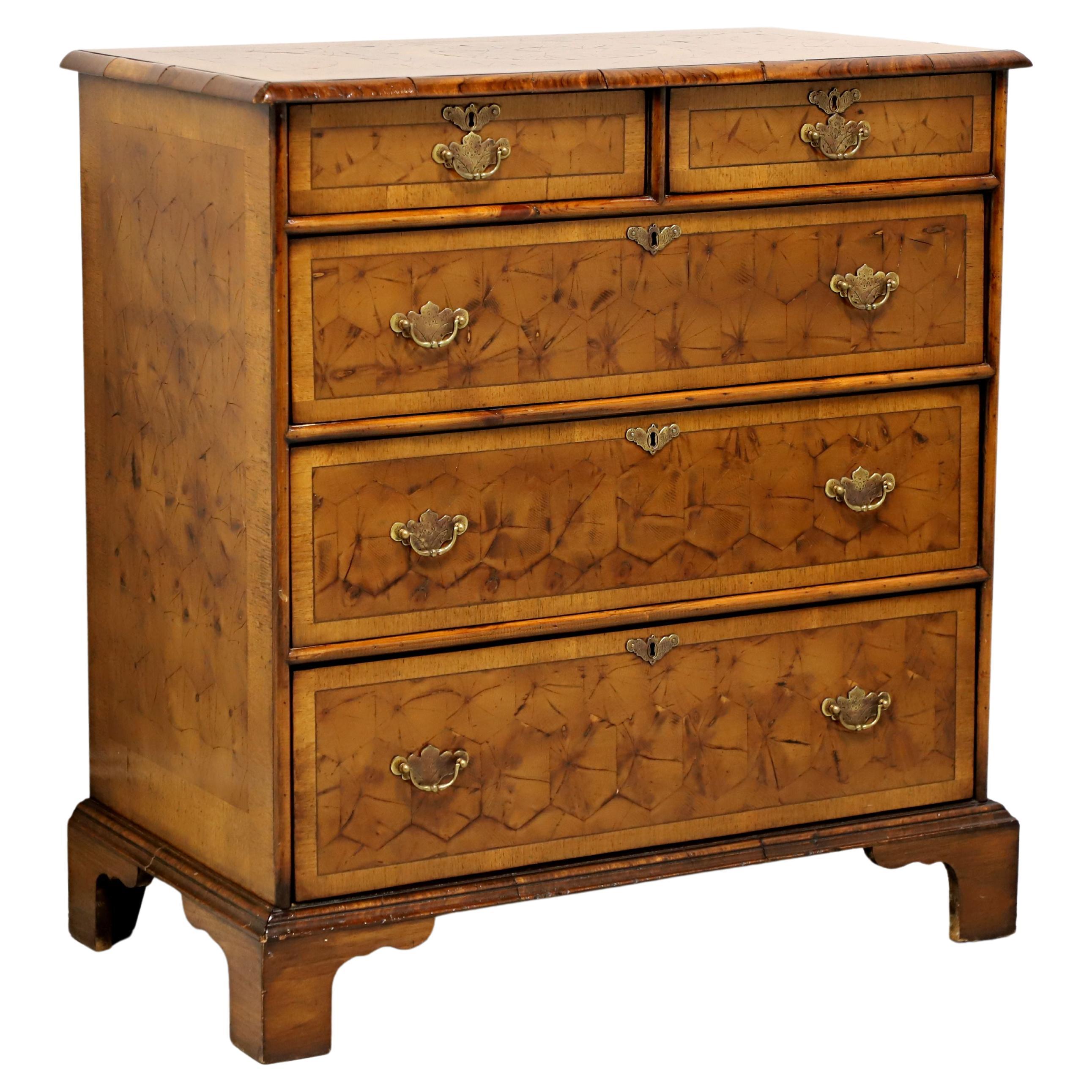 Antique English Chippendale Inlaid Laburnum Oyster Five-Drawer Chest For Sale