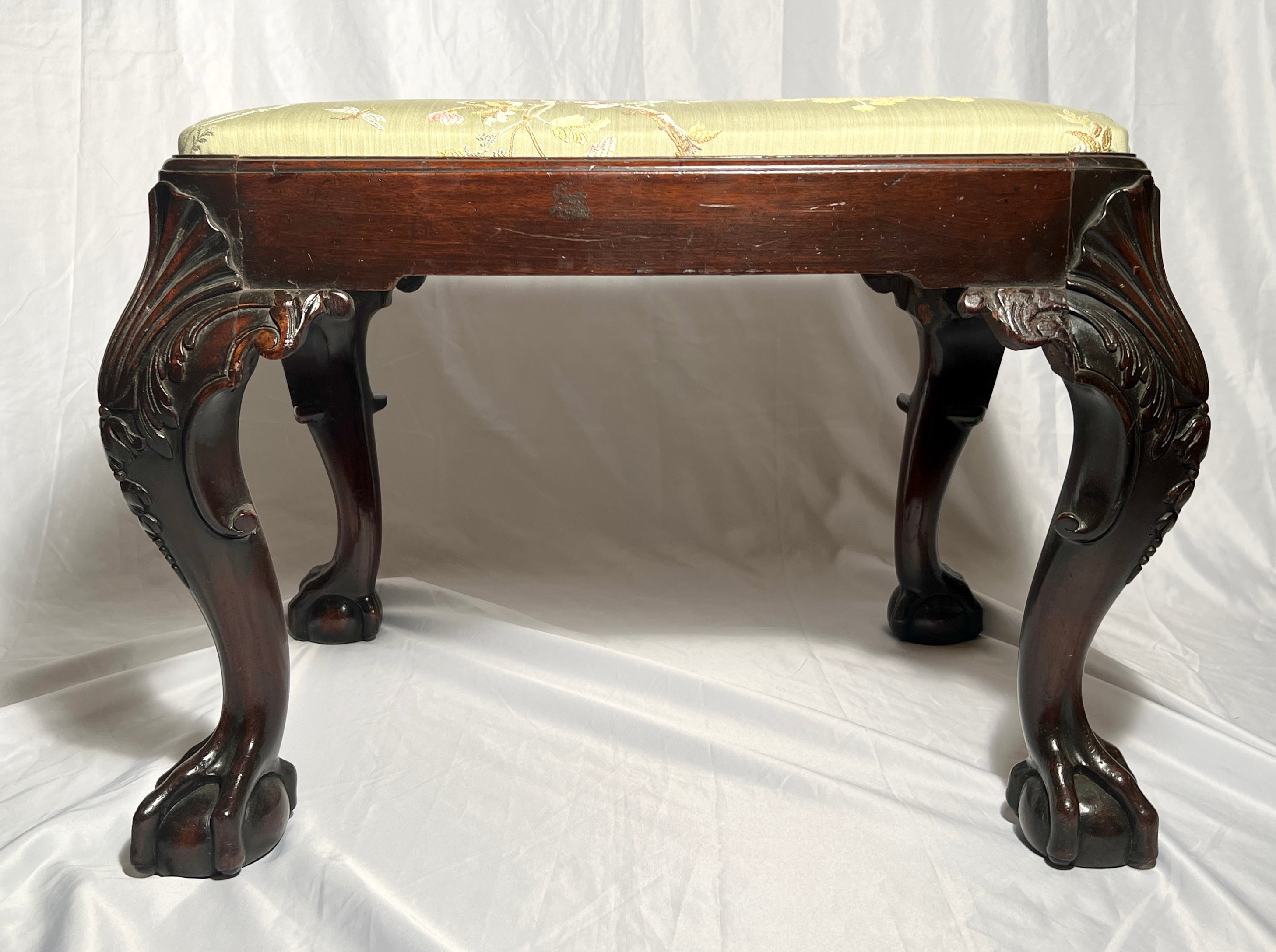 Antique English Chippendale Mahogany Bench with 