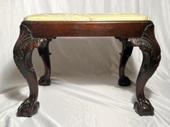 Antique English Chippendale Mahogany Bench with "Scalamandre" Silk, Circa 1880.
