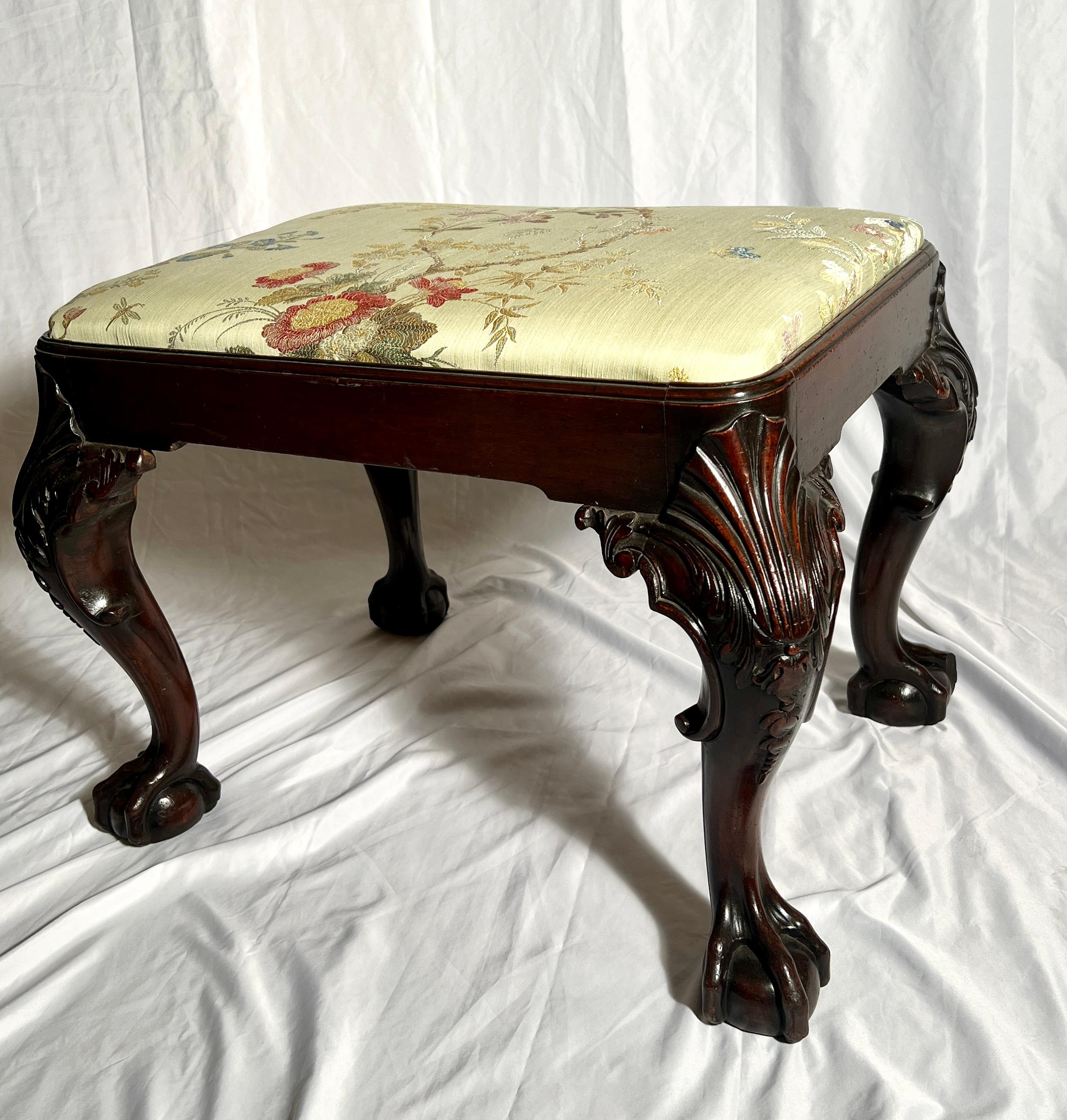 19th Century Antique English Chippendale Mahogany Bench with 