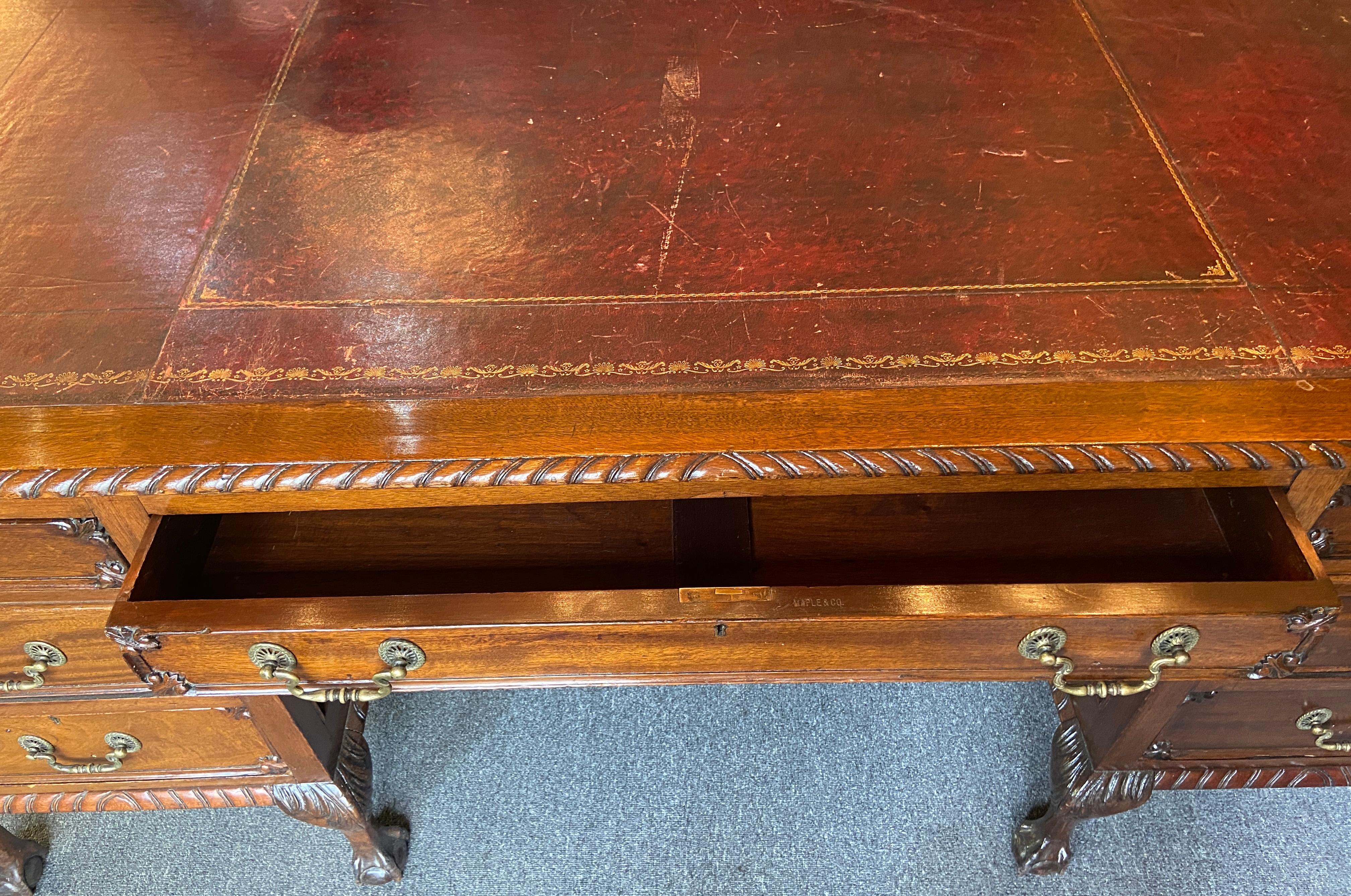 Antiker englischer Chippendale-Mahagoni-Ahorn & Co. aus Ahornholz. Londoner Partnerschreibtisch, um 1890 (19. Jahrhundert) im Angebot