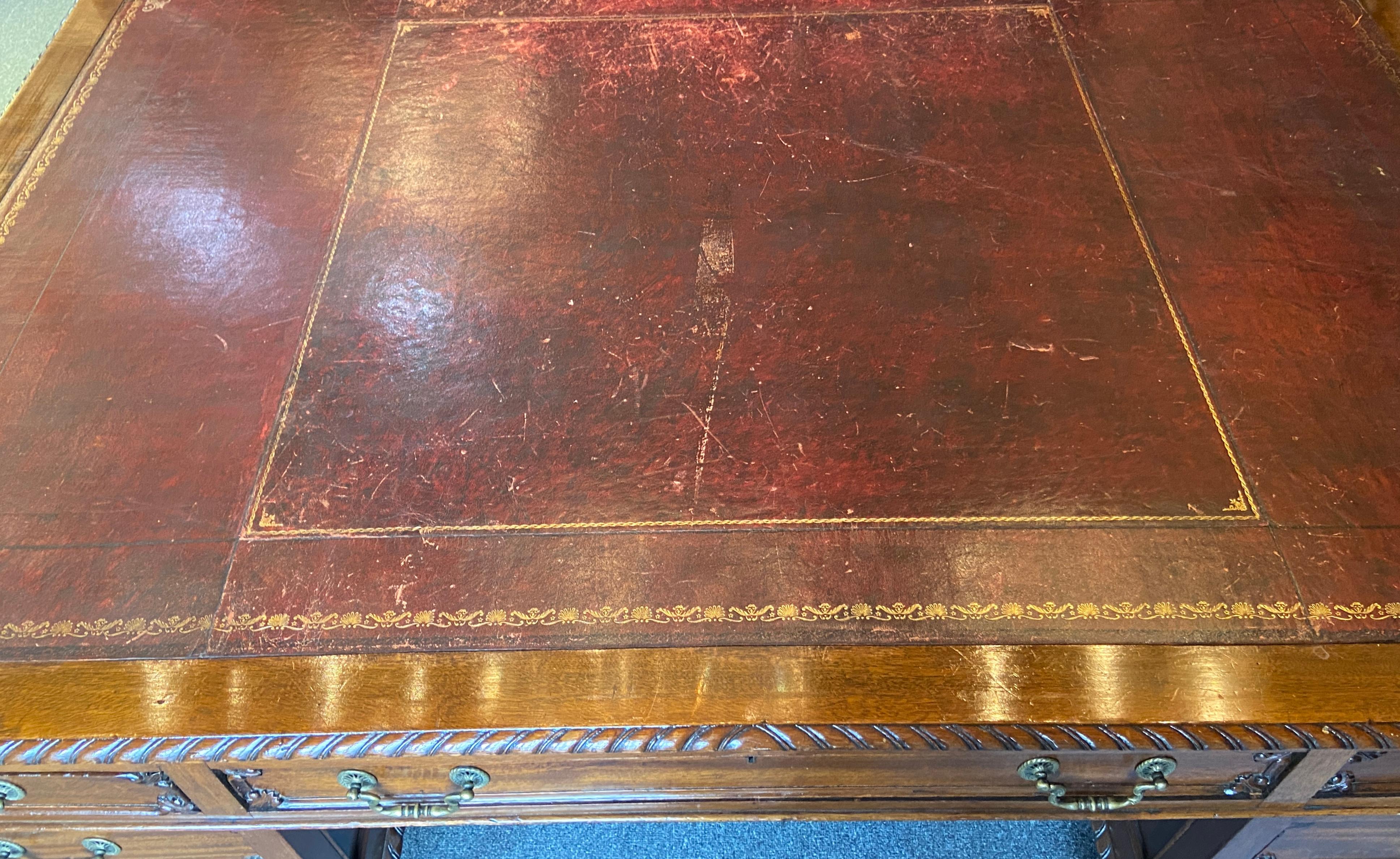 Antique English Chippendale Mahogany Maple & Co. London Partner's Desk, Ca 1890 For Sale 3