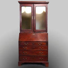 Antique English Chippendale Mahogany Drop Front Bookcase Secretary, 18th Century