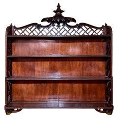 Antique English Chippendale Mahogany Hanging Shelf with Pagoda Crest, Circa 1880