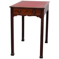 Antique English Chippendale Mahogany Leather Top High Table, 18th C