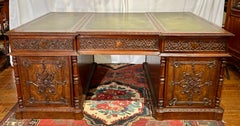 Antique English Chippendale Mahogany & Leather Top Partner's Desk, Circa 1890's.