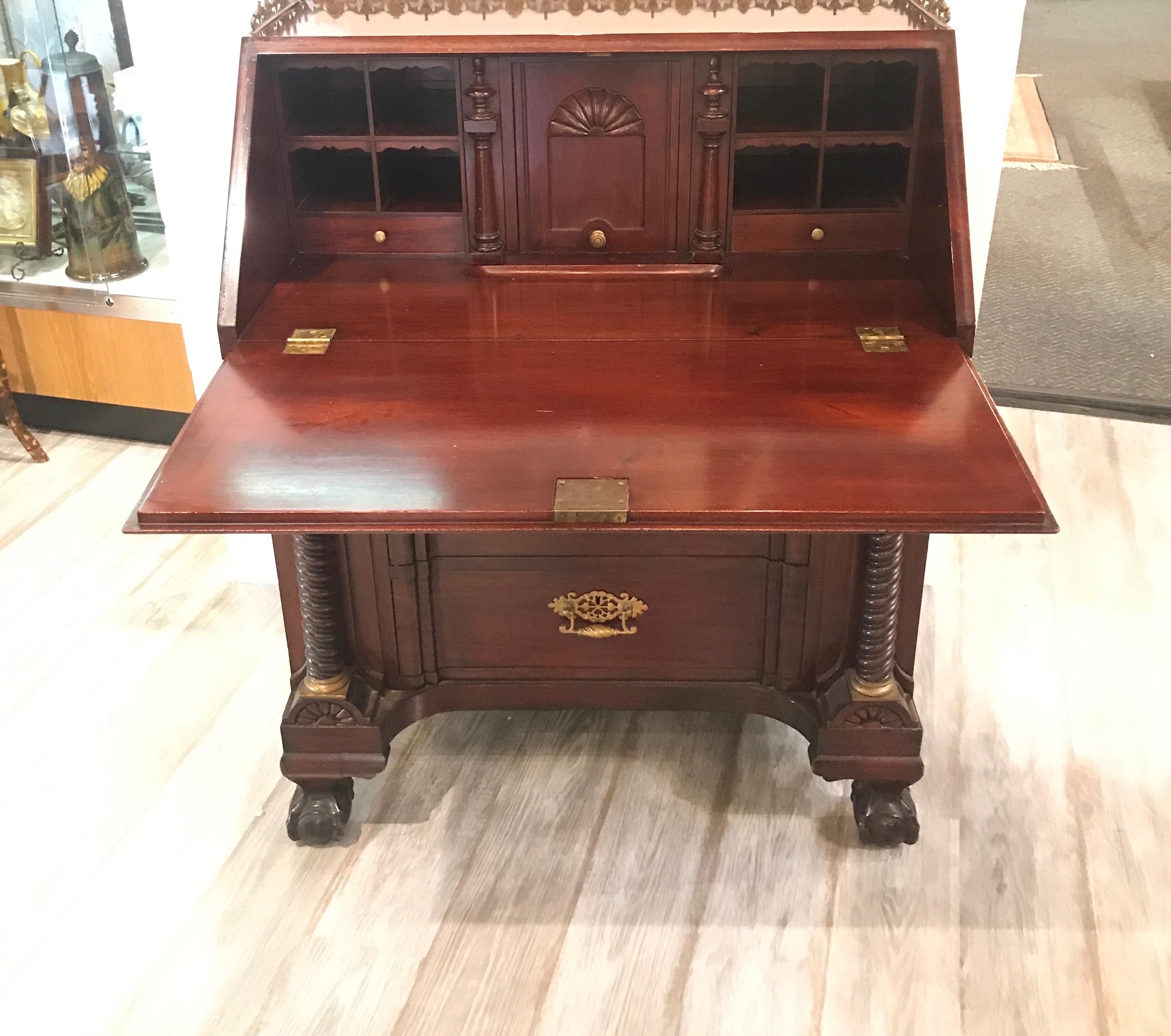 Hand-Carved Antique English Chippendale Mahogany Slant Front Desk