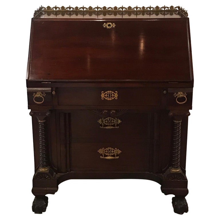 Antique English Chippendale Mahogany Slant Front Desk For Sale at 1stdibs