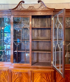 Antique English Chippendale Style Carved Mahogany Breakfront, Circa 1860