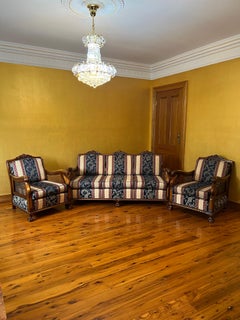 Antique English Chippendale Style Three Piece Cane Bergere Couch Settee Sofa Lou