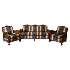 Antikes englisches Dreiteiliges Bergere Sofa Lou aus Schilfrohr im Chippendale-Stil