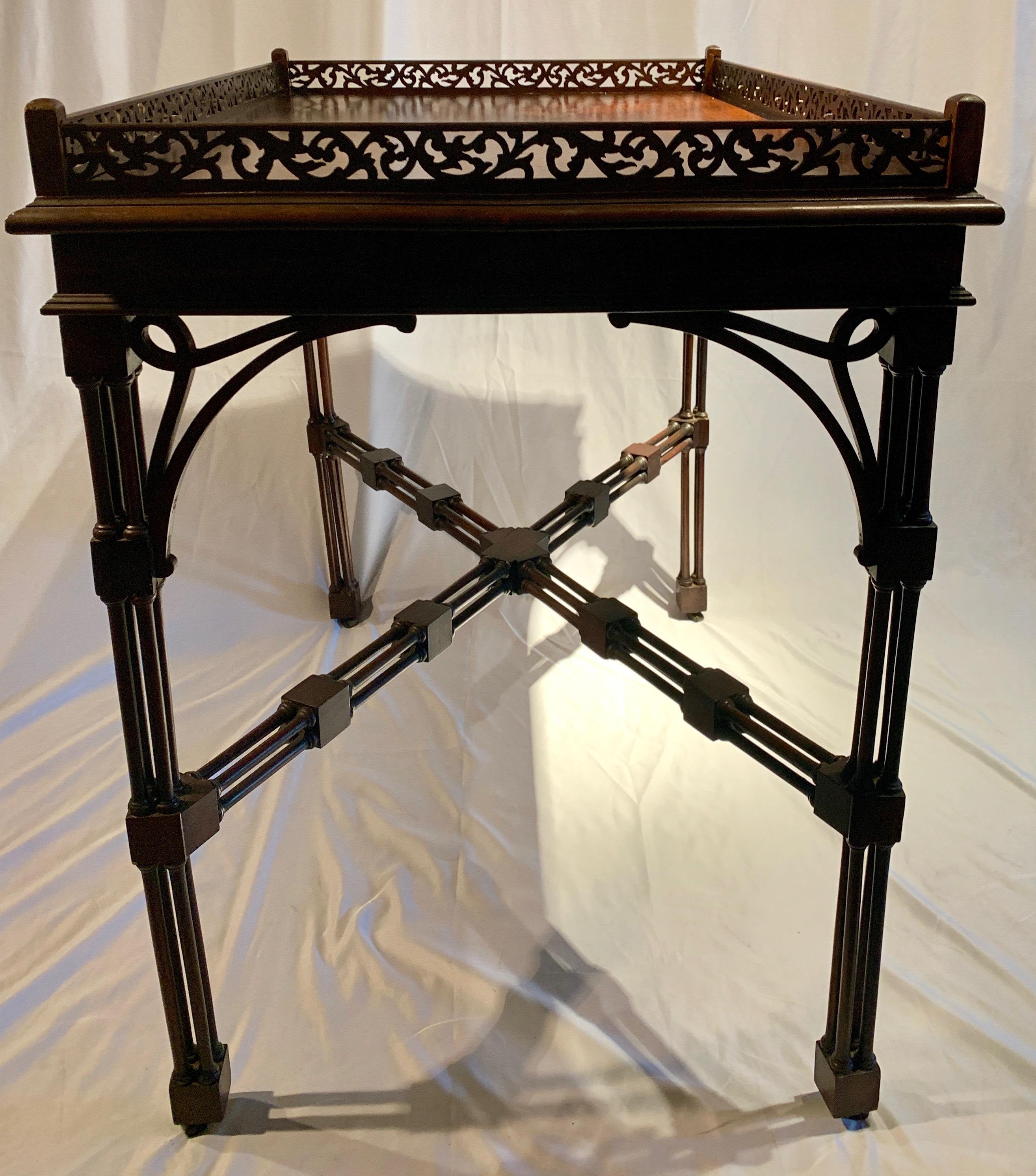 A very classic tea table with nice lines and fretwork. Of medium size so a good fit for many rooms.
 
