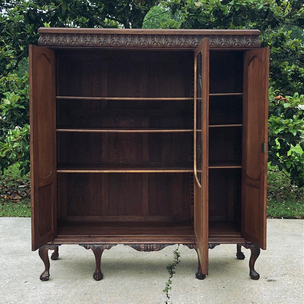 Antique English Chippendale Triple Oak Bookcase For Sale 7