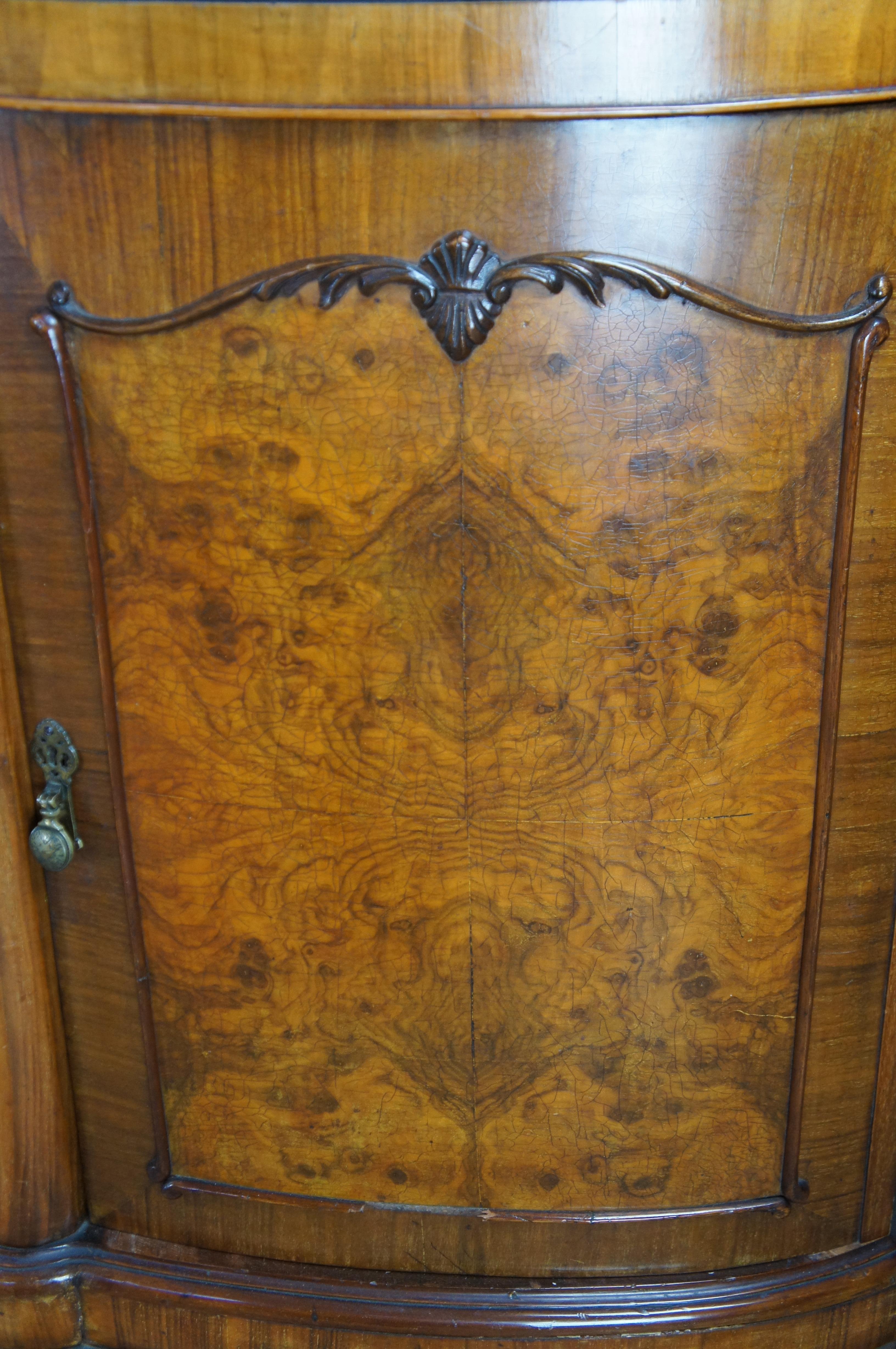 Antique English Chippendale Walnut Burl Serpentine Buffet Sideboard Credenza 71