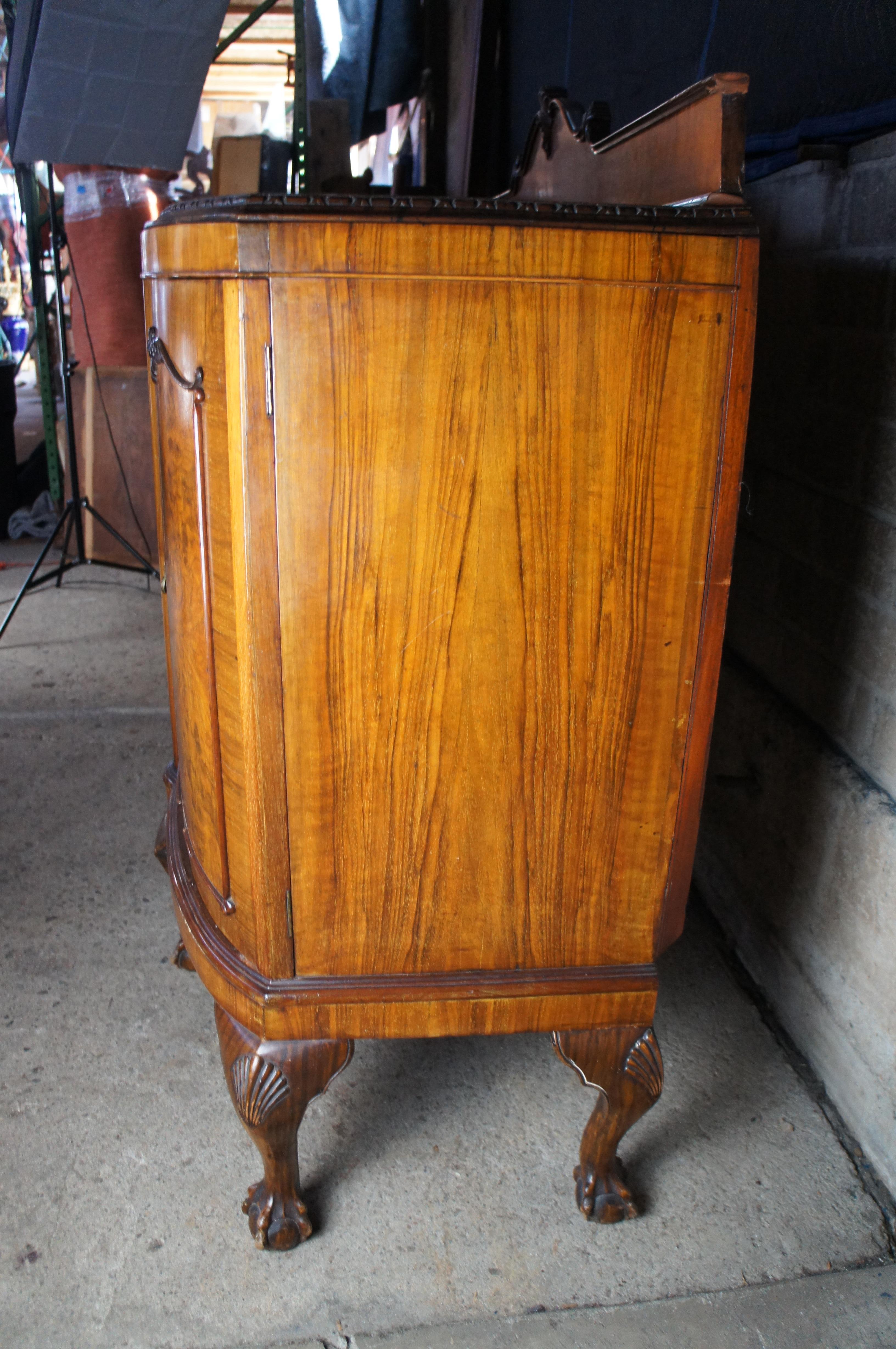 Antique English Chippendale Walnut Burl Serpentine Buffet Sideboard Credenza 71