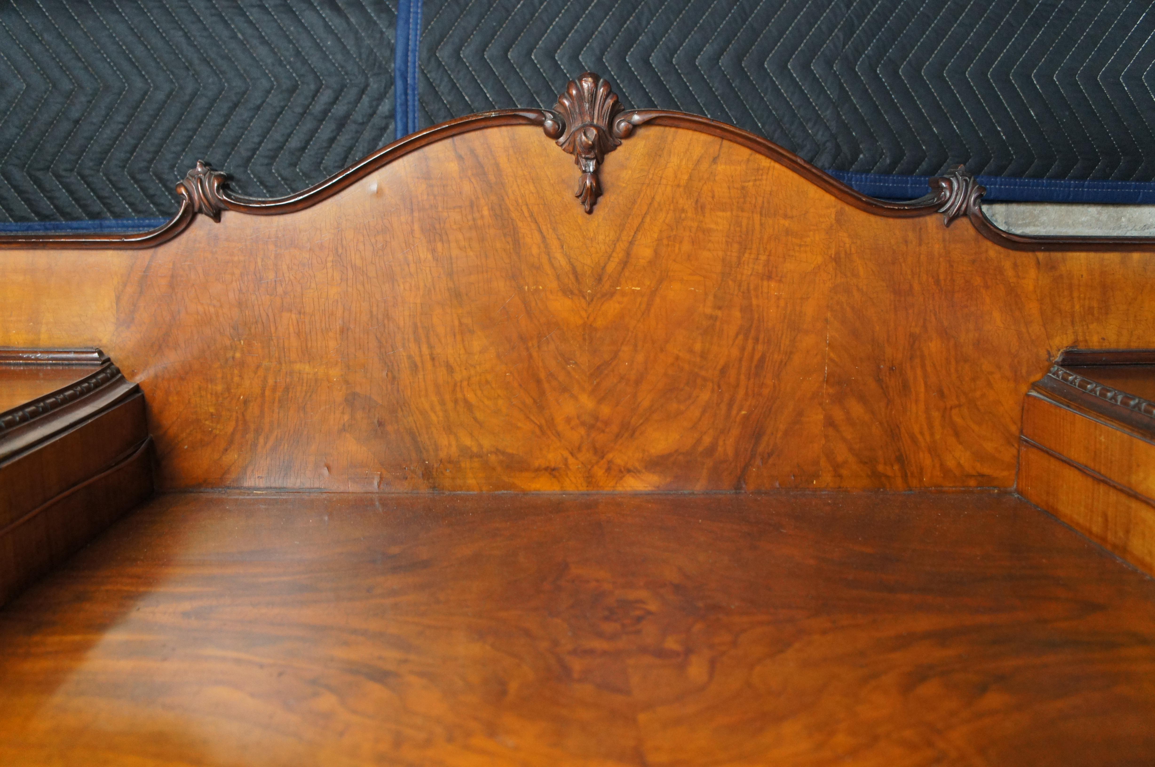 Antique English Chippendale Walnut Burl Serpentine Buffet Sideboard Credenza 71