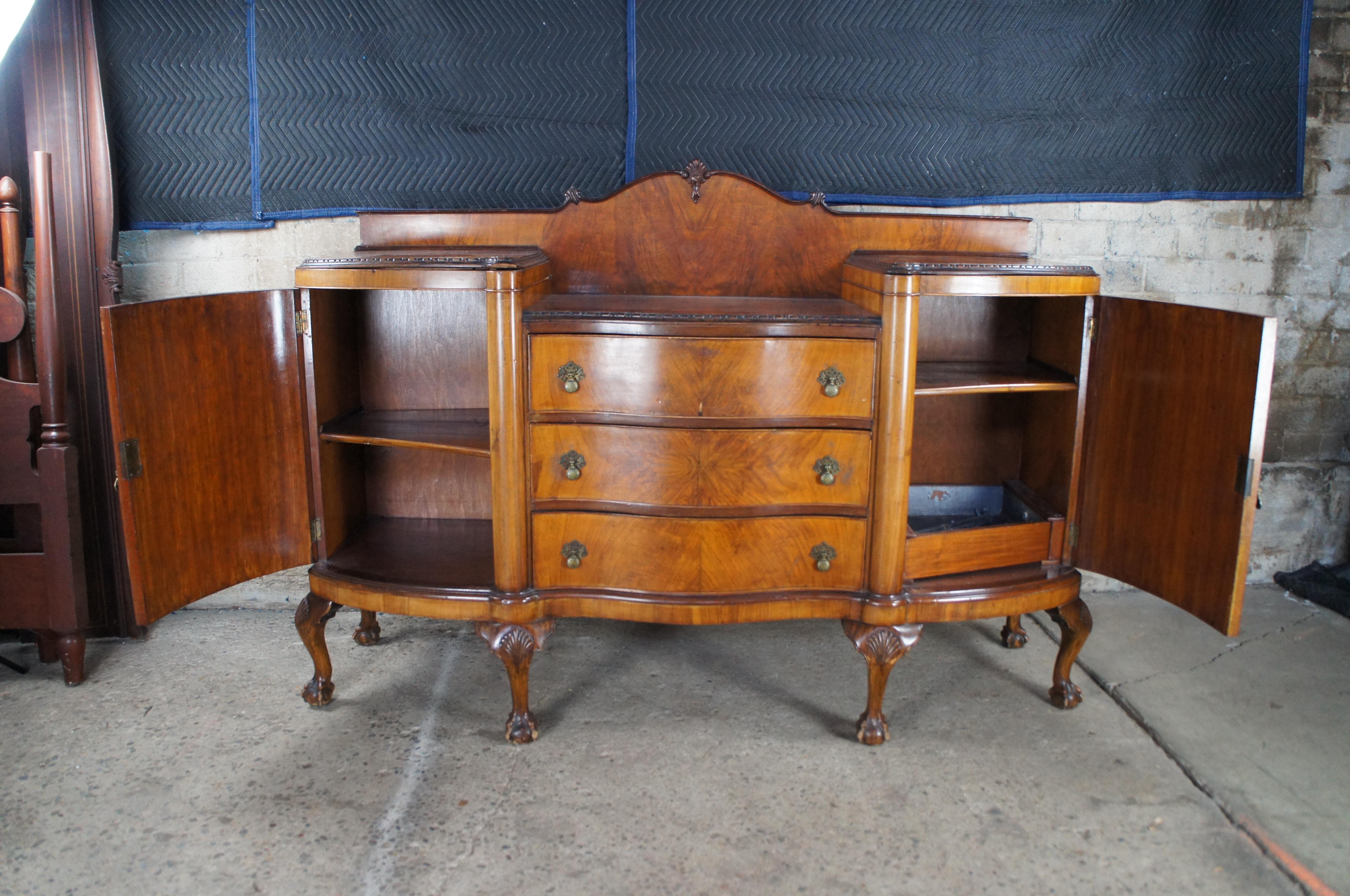 19th Century Antique English Chippendale Walnut Burl Serpentine Buffet Sideboard Credenza 71