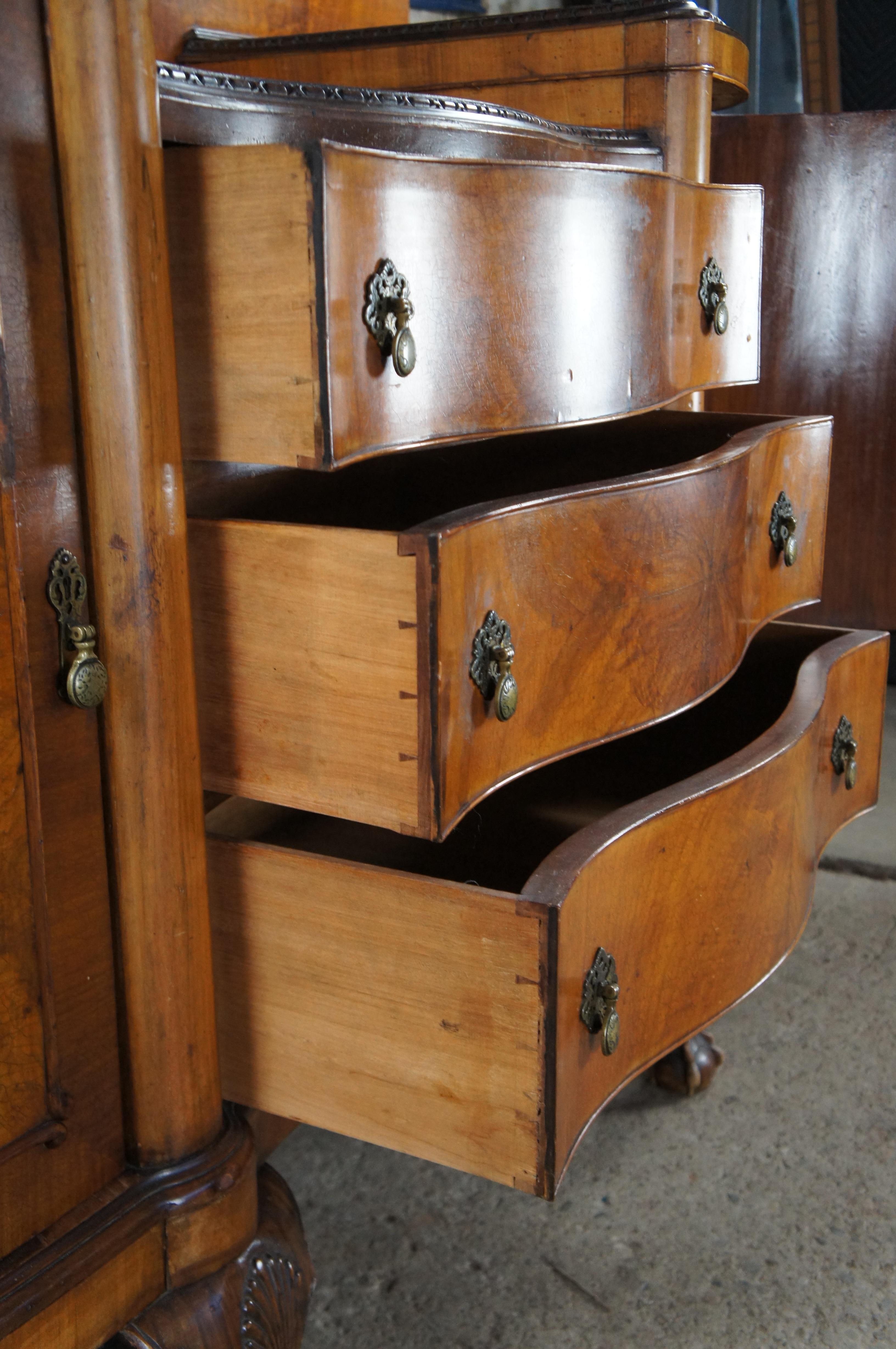 Antique English Chippendale Walnut Burl Serpentine Buffet Sideboard Credenza 71
