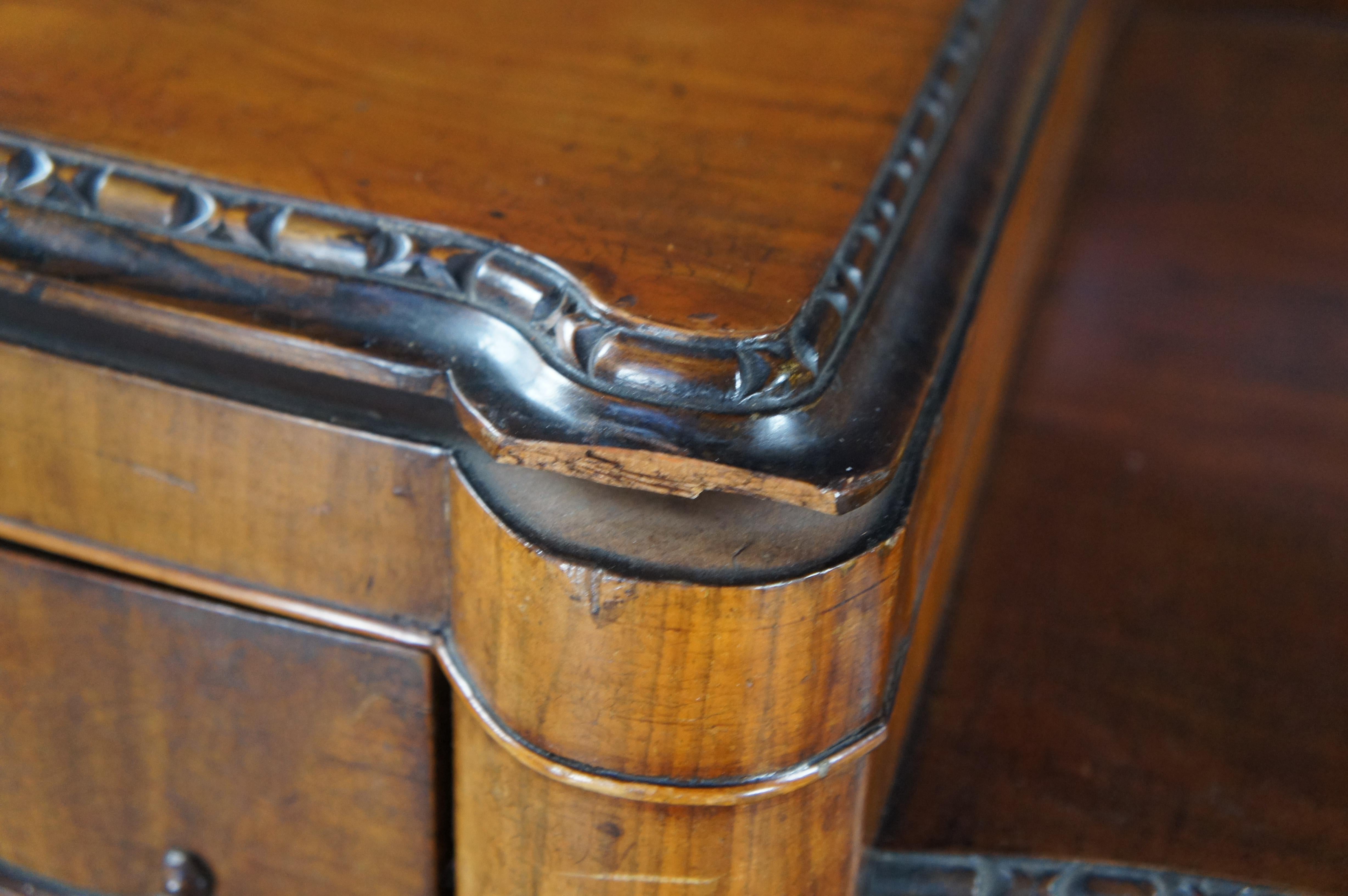 Antique English Chippendale Walnut Burl Serpentine Buffet Sideboard Credenza 71