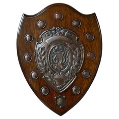 Antique English Choir Trophy Award Plaque Copper Repousse c1938 Lyre Harp