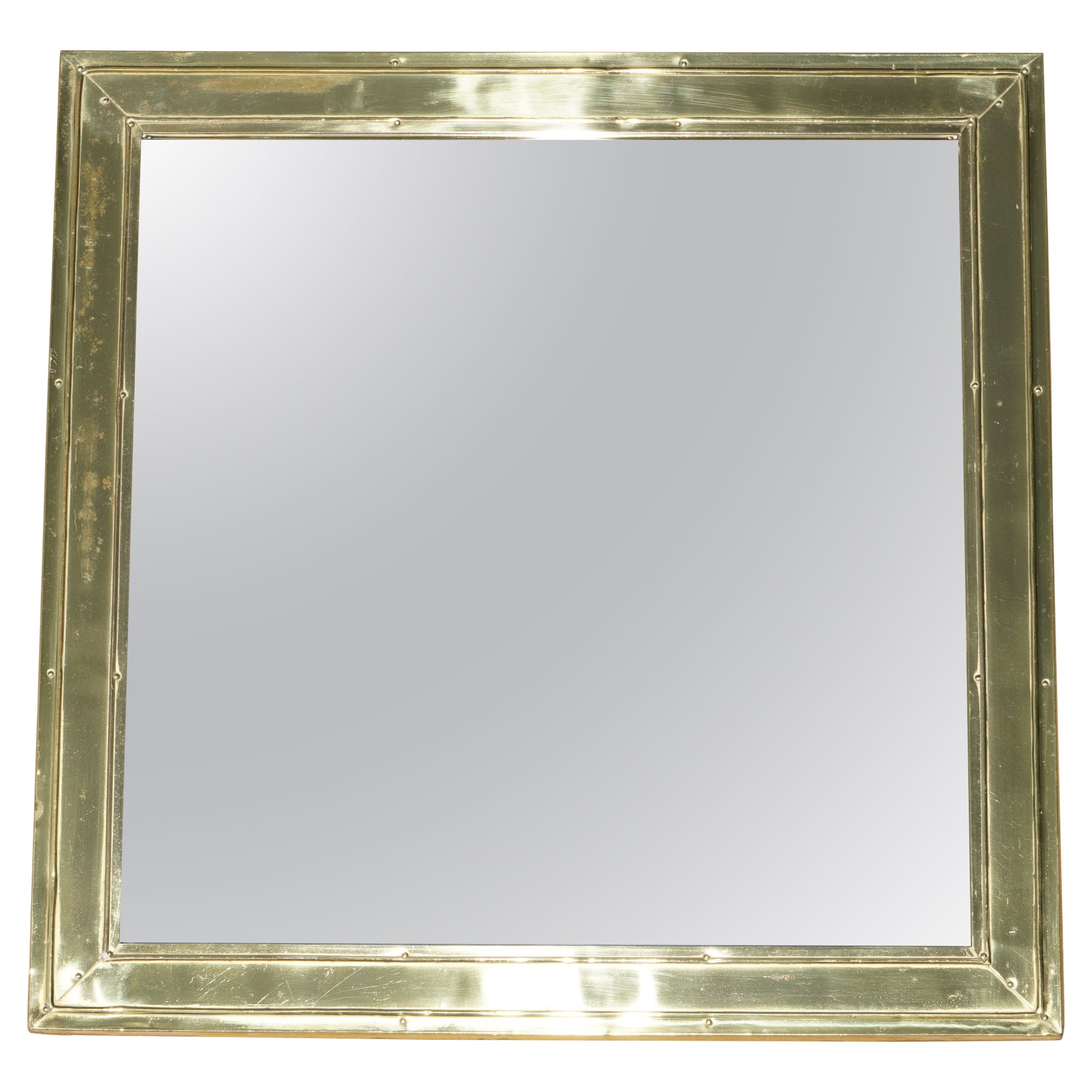 ANTiQUE ENGLISH CIRCA 1920'S SHIPS SEA LINER SOLID BRASS WALL MIRROR BY LOMBARD For Sale