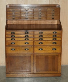 ANTIQUE ENGLISH CIRCA 1930's ENGINEERS MACHINISTS DRAWERS HAND CARVED IN OAK