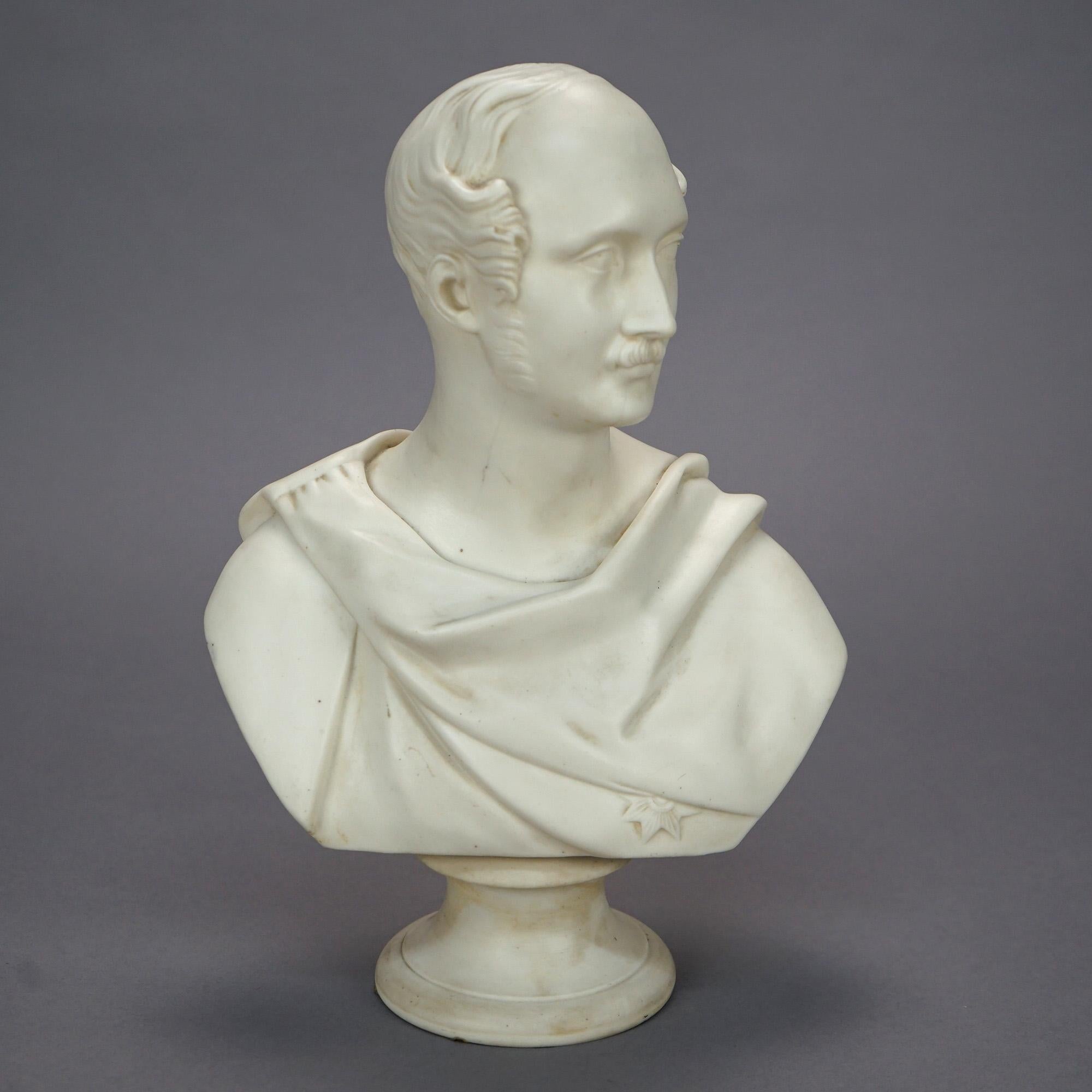 Antique English Classical Parian Male Bust Sculpture, J. Jones Worcester, 19th C In Good Condition In Big Flats, NY