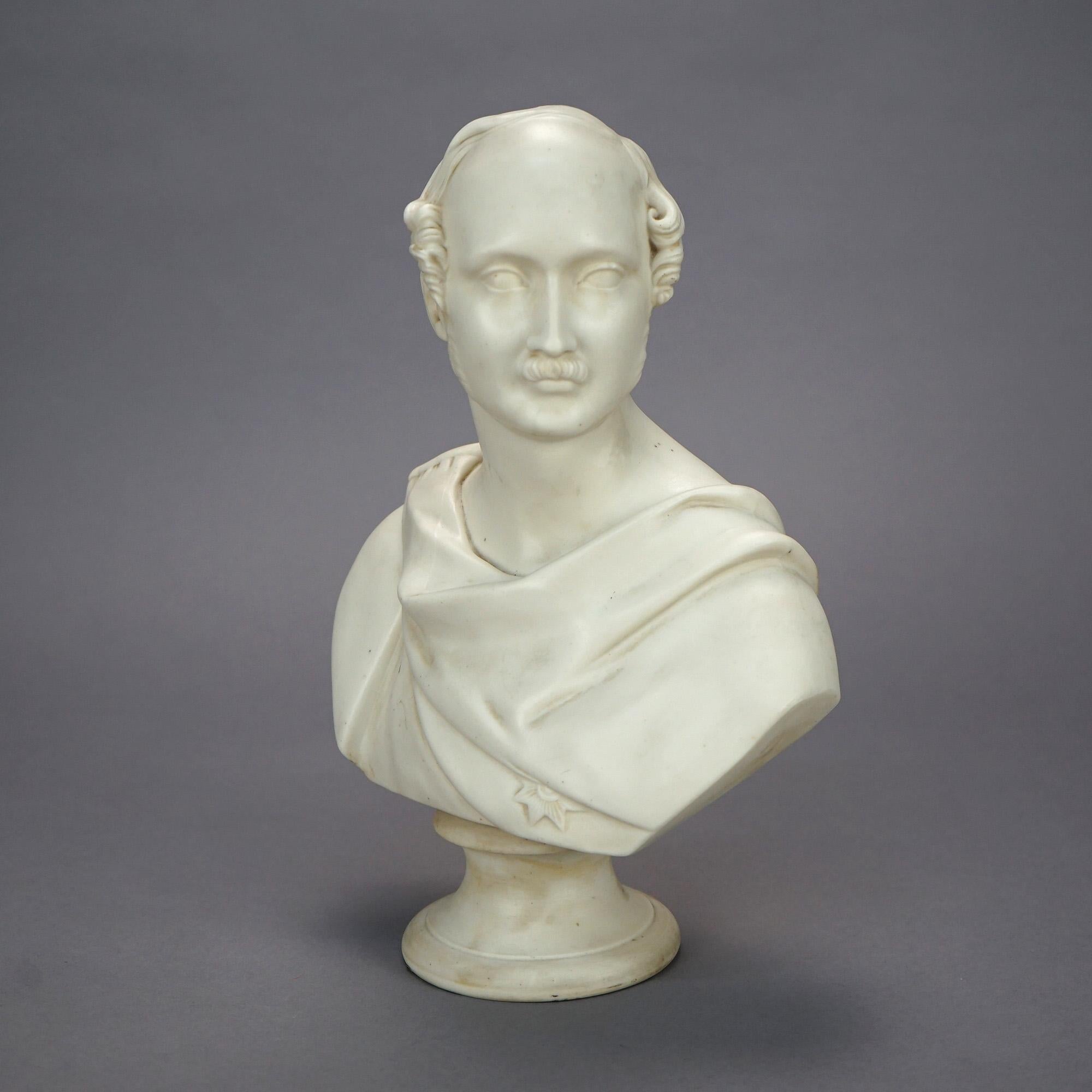 19th Century Antique English Classical Parian Male Bust Sculpture, J. Jones Worcester, 19th C