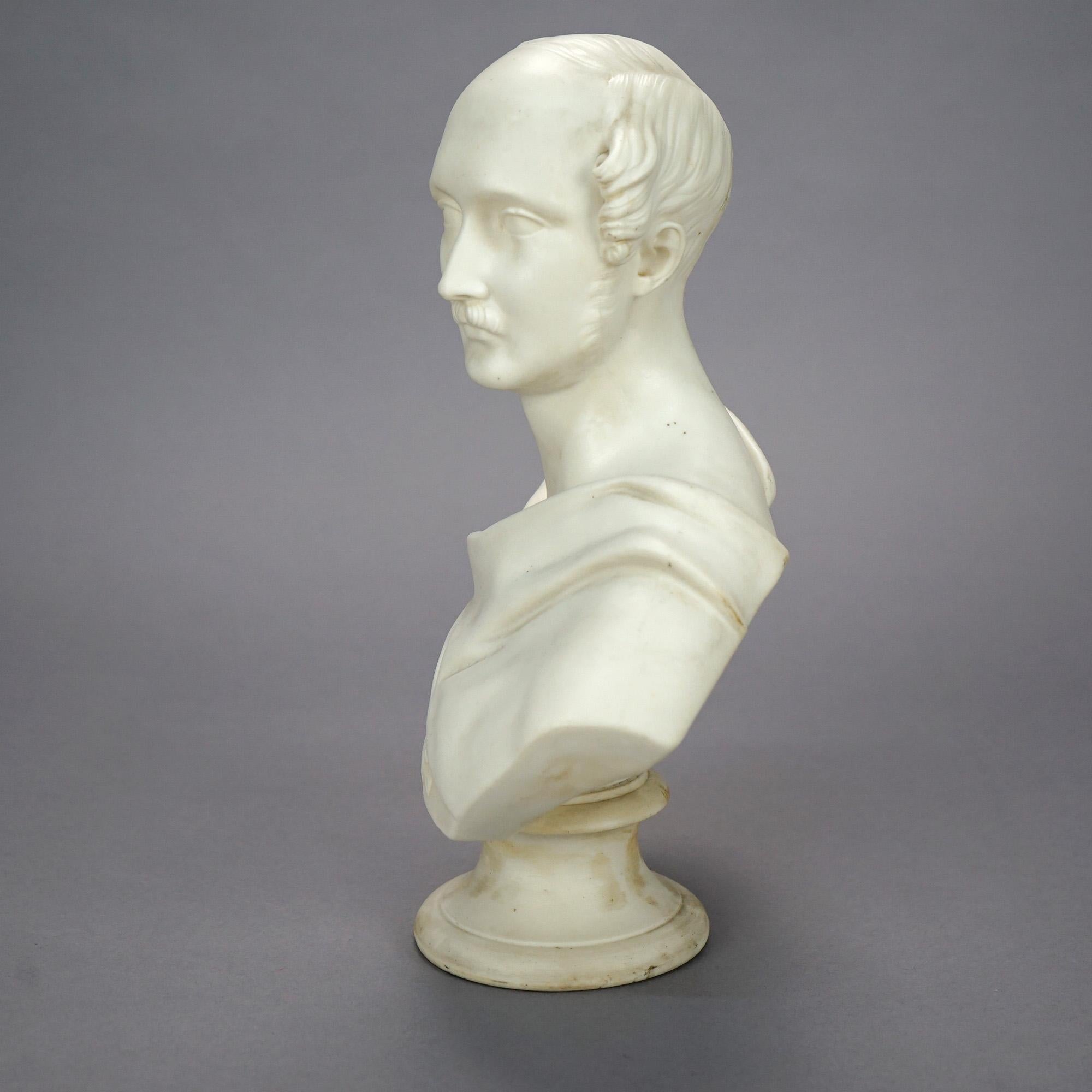 Porcelain Antique English Classical Parian Male Bust Sculpture, J. Jones Worcester, 19th C