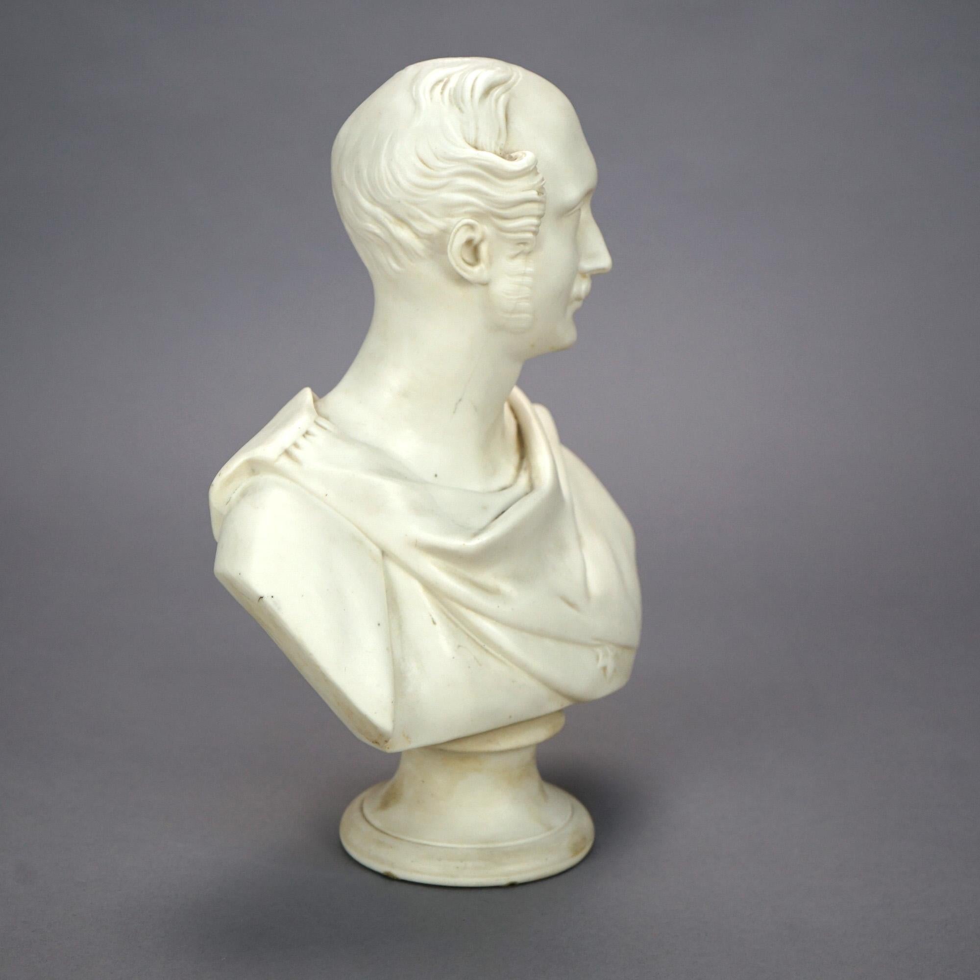 Antique English Classical Parian Male Bust Sculpture, J. Jones Worcester, 19th C 1