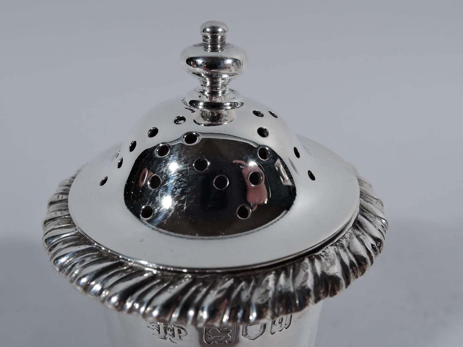 Edwardian Antique English Classical Sterling Silver Pepper Pot