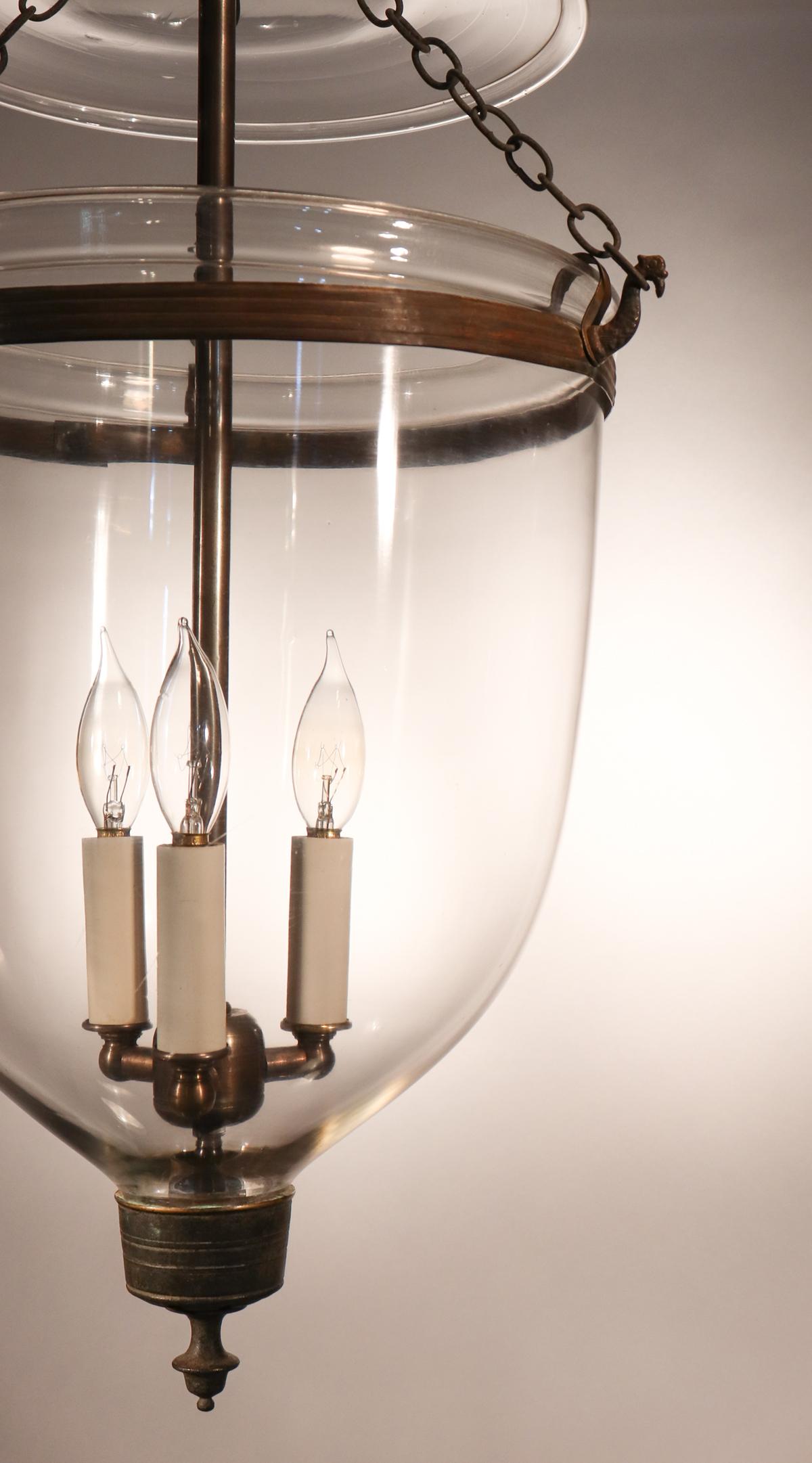 Antique English Clear Glass Bell Jar Lantern In Good Condition In Heath, MA