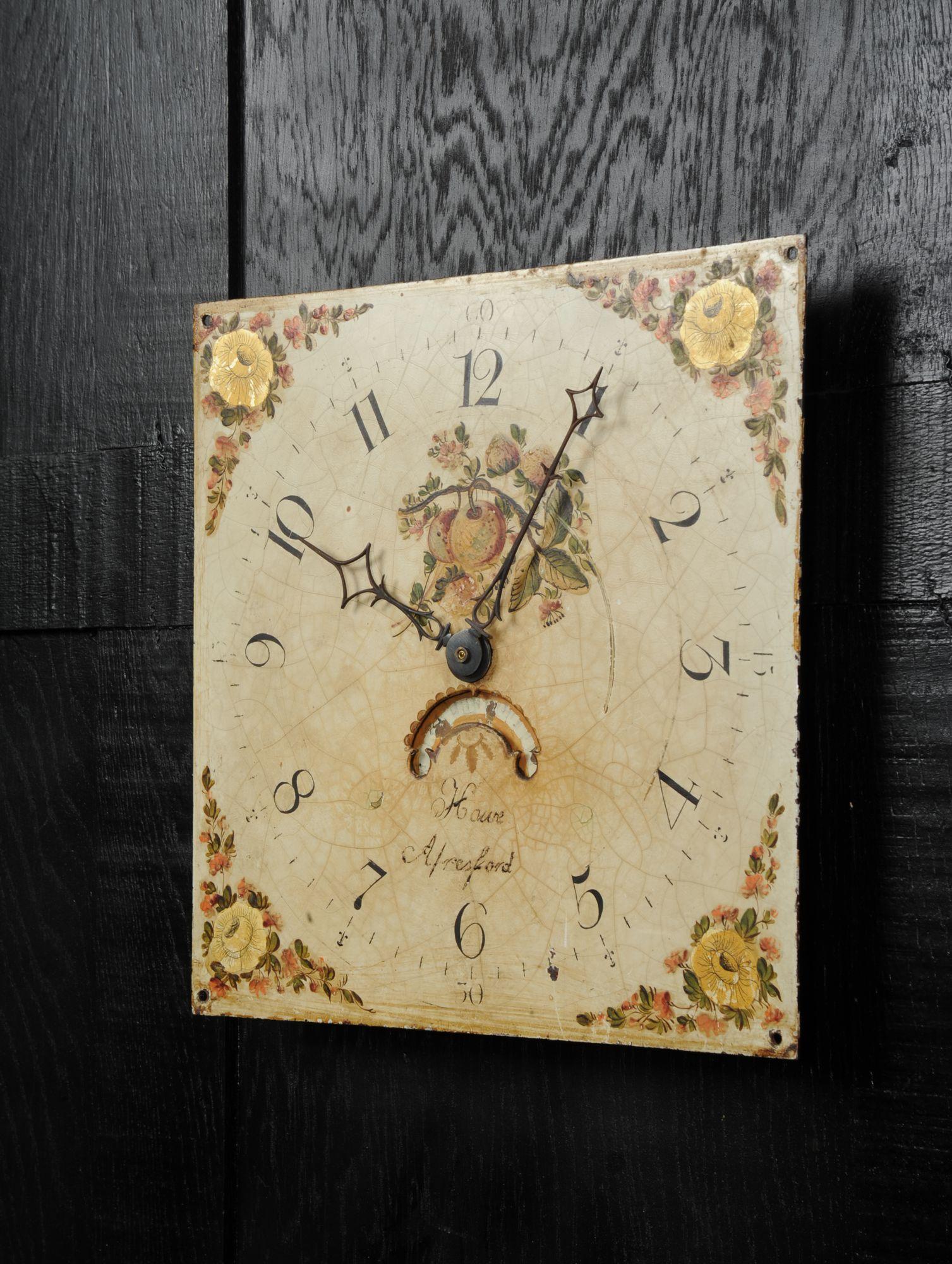 Folk Art Antique English Clock Dial Face, Country Garden, Working