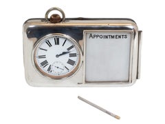 Antique English Clock Diary Carriage Companion in Sterling Silver