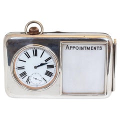 Antique English Clock Diary Carriage Companion in Sterling Silver