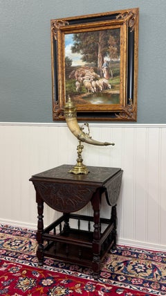 Antique English Cloverleaf Side Table Carved Top Lower Gallery Oak c. 1900
