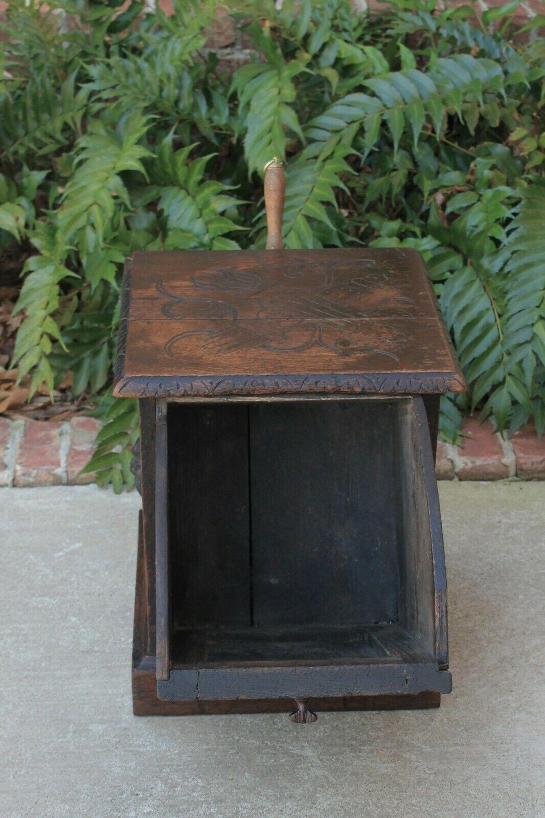Antique English Coal Hod Scuttle Hearth Fireplace End Table Carved Oak 5