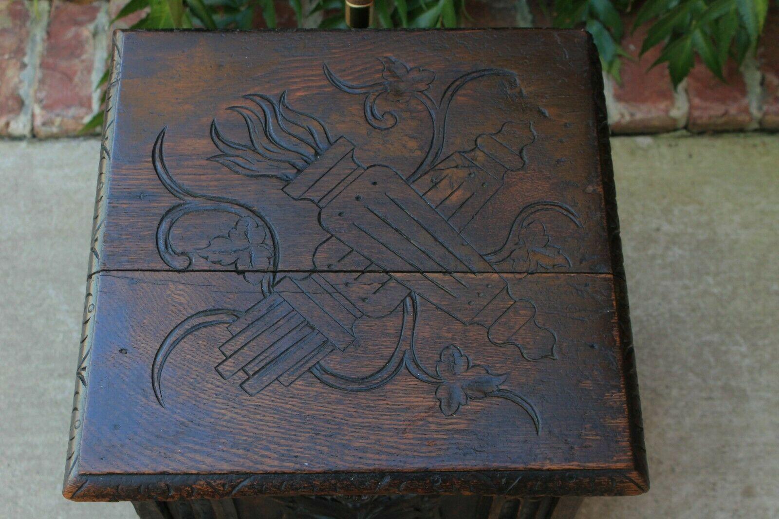 Antique English Coal Hod Scuttle Hearth Fireplace End Table Carved Oak 2