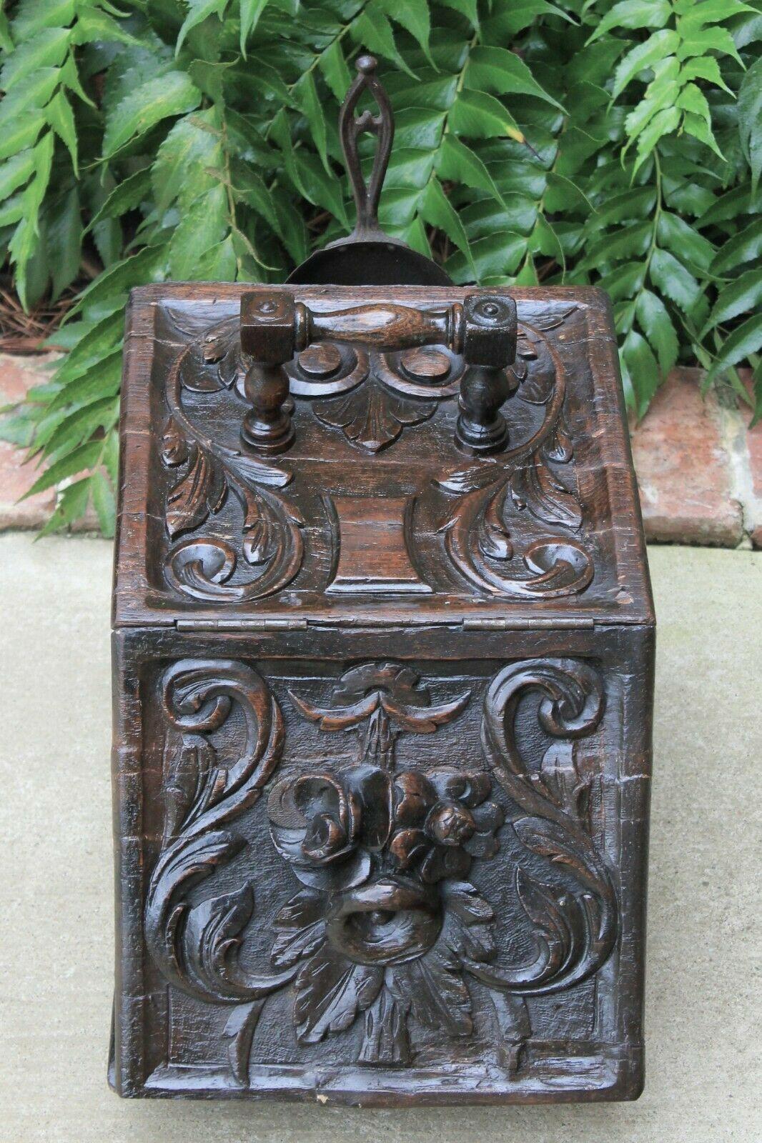 Antique English Coal Hod Scuttle Hearth Fireplace Renaissance Tin Liner 19th C 3