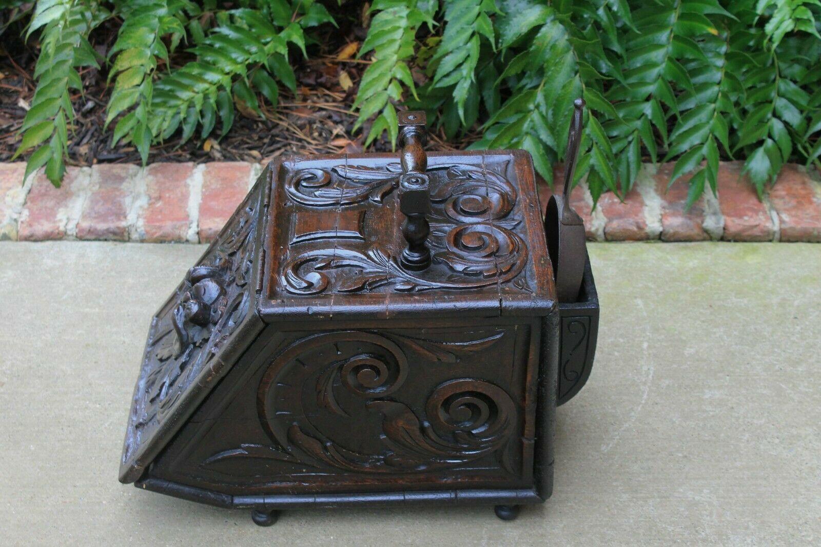 Renaissance Revival Antique English Coal Hod Scuttle Hearth Fireplace Renaissance Tin Liner 19th C