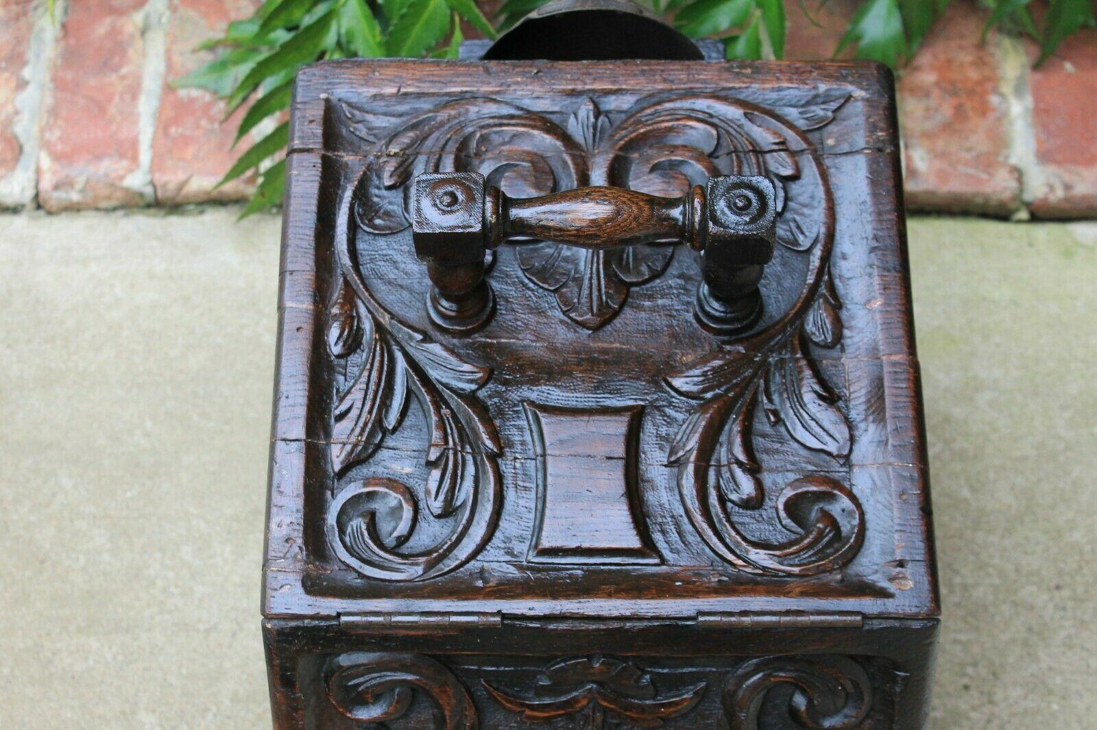 Late 19th Century Antique English Coal Hod Scuttle Hearth Fireplace Renaissance Tin Liner 19th C