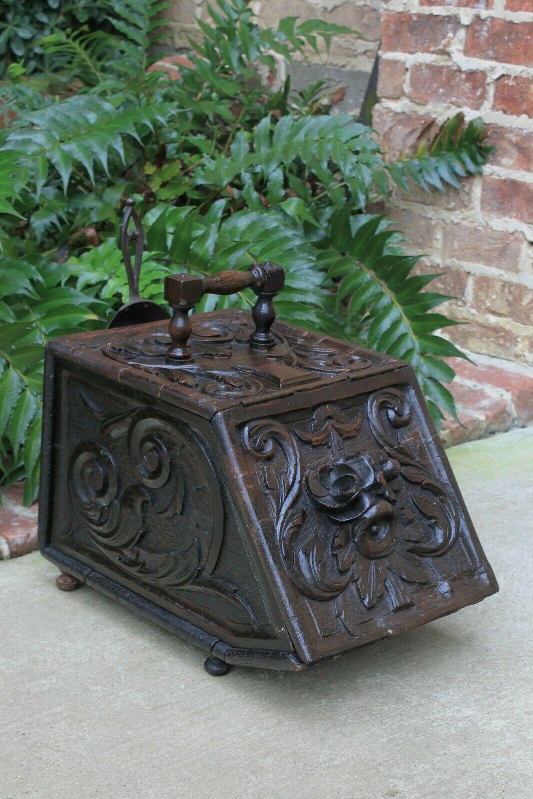 Antique English Coal Hod Scuttle Hearth Fireplace Renaissance Tin Liner 19th C 2