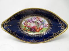 Antique English Coalport Centerpiece Bowl Hand Painted Still Life Fruits Flowers