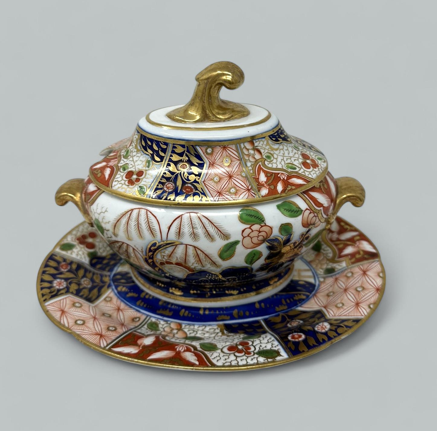 Hand-Painted Antique English Coalport Centerpiece Tureen Bowl Imari Gilt Regency Period 19Ct