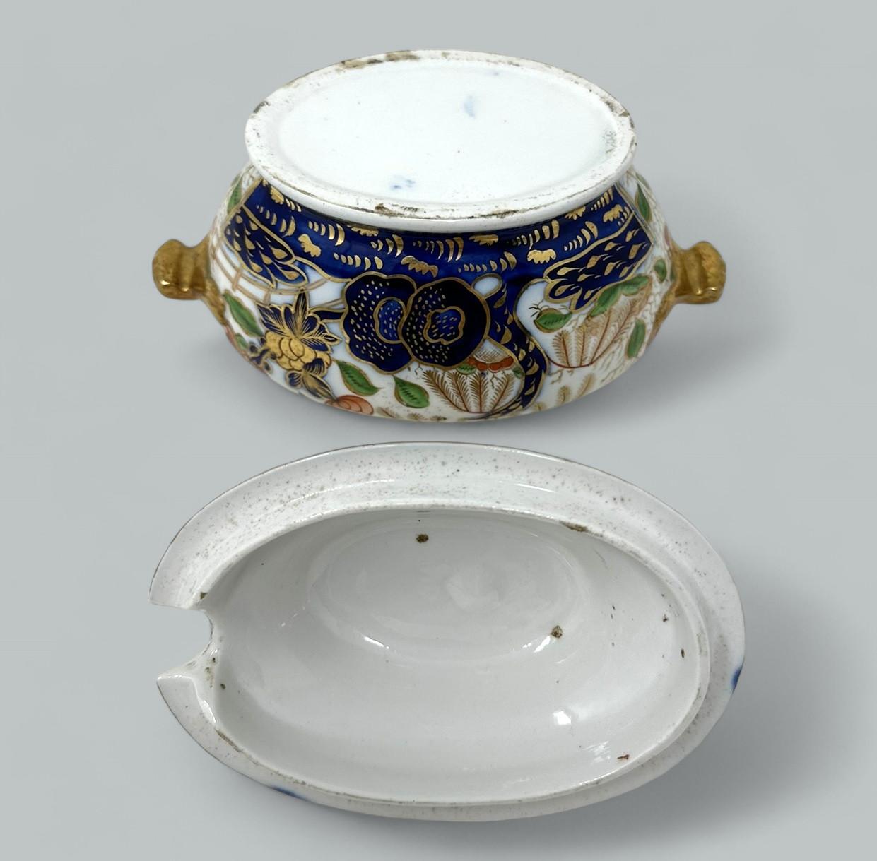 Porcelain Antique English Coalport Centerpiece Tureen Bowl Imari Gilt Regency Period 19Ct
