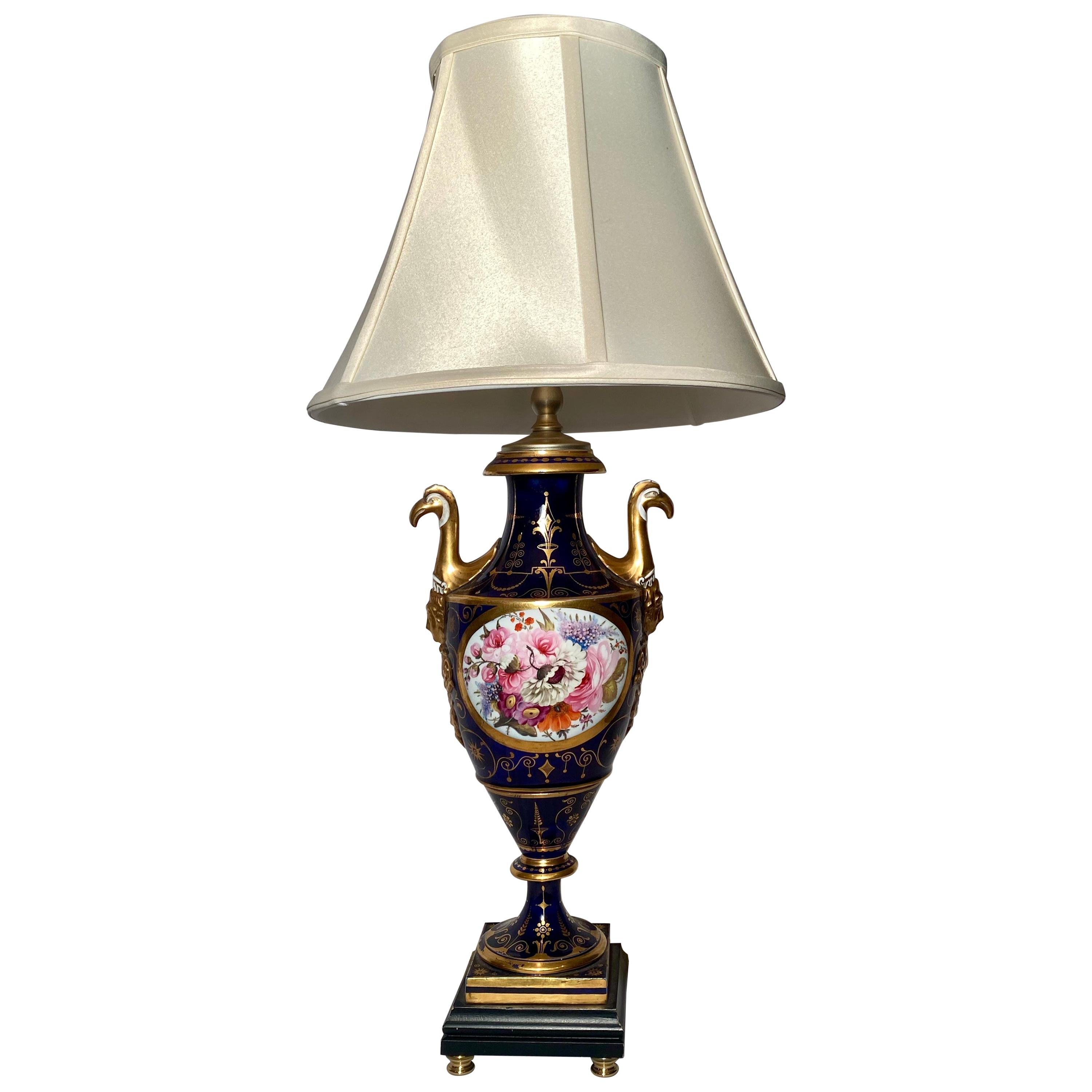 Antike englische Coalport-Porzellanlampe, um 1870-1880