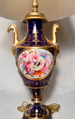 Antique English Coalport Porcelain Lamp, circa 1870-1880