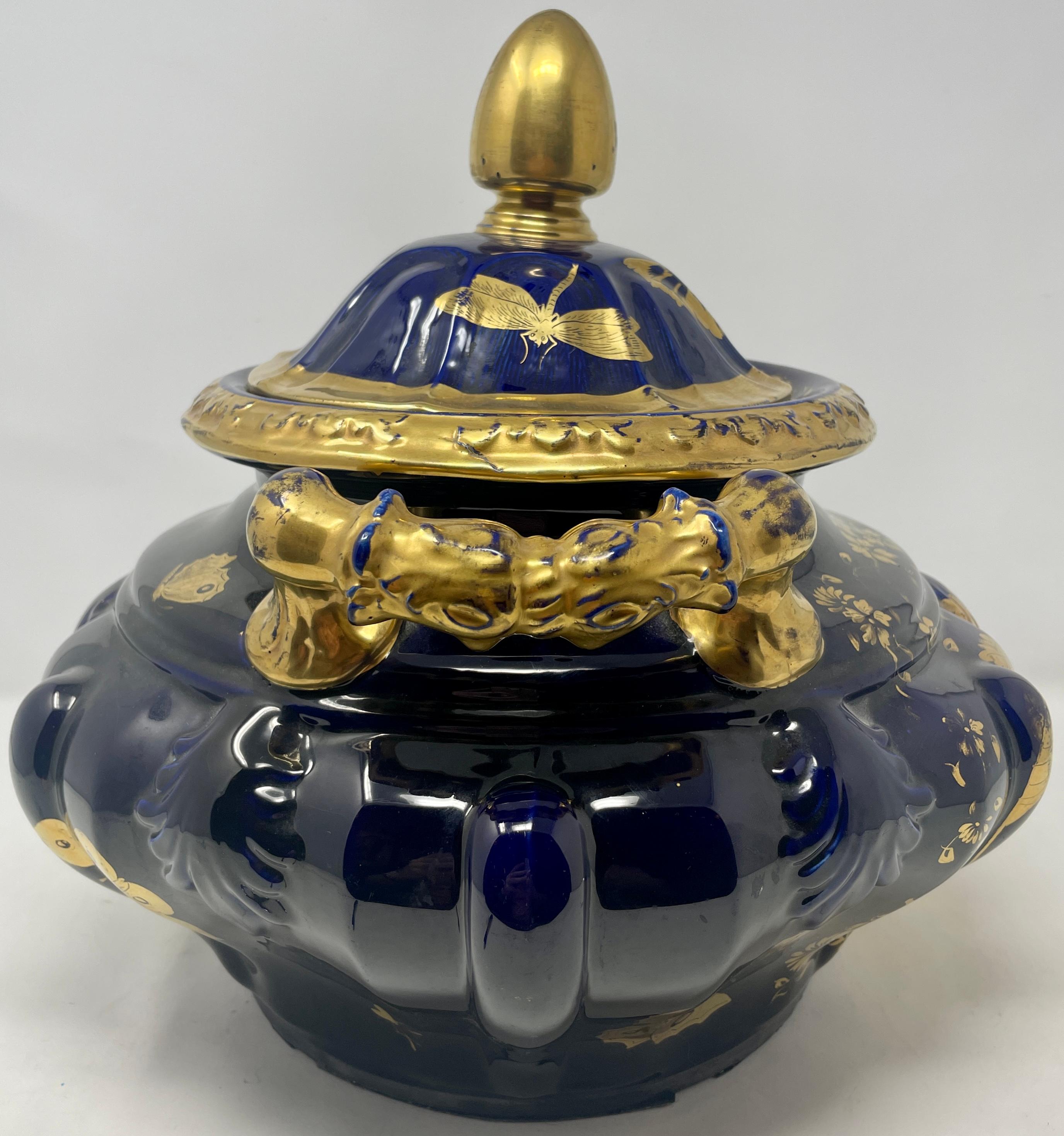 Antique English Cobalt and Gold Ironstone Tureen, circa 1840 For Sale 2